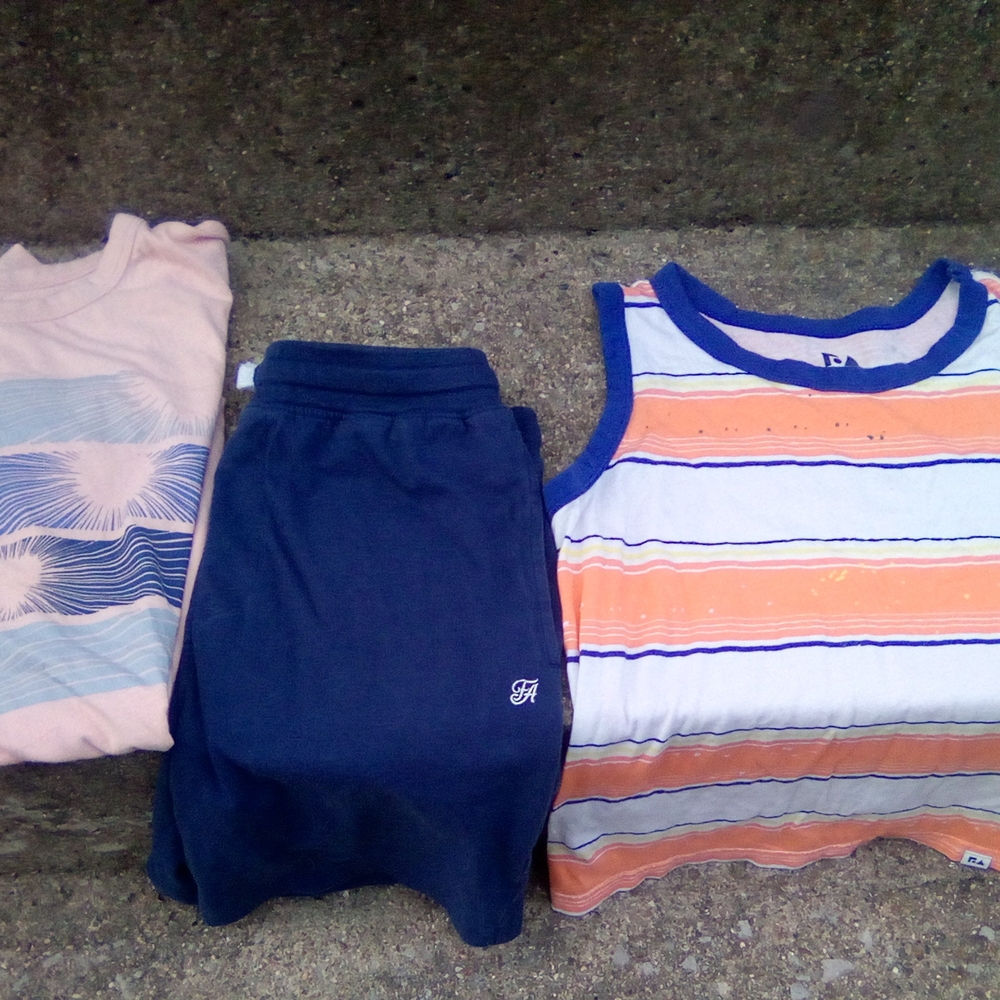 Kids Matching Set - Blue and Orange Striped Tank Top and Shorts